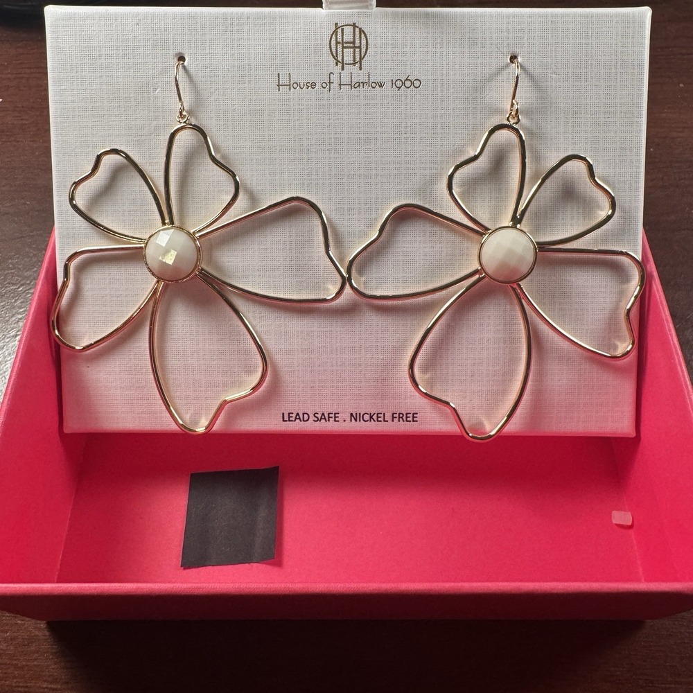 House of Harlow 1960 HIBISCUS Flower Statement Earrings Oversized Jewelry New